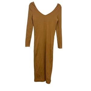 Pact organic cotton ribbed midi long sleeve orange dress size small